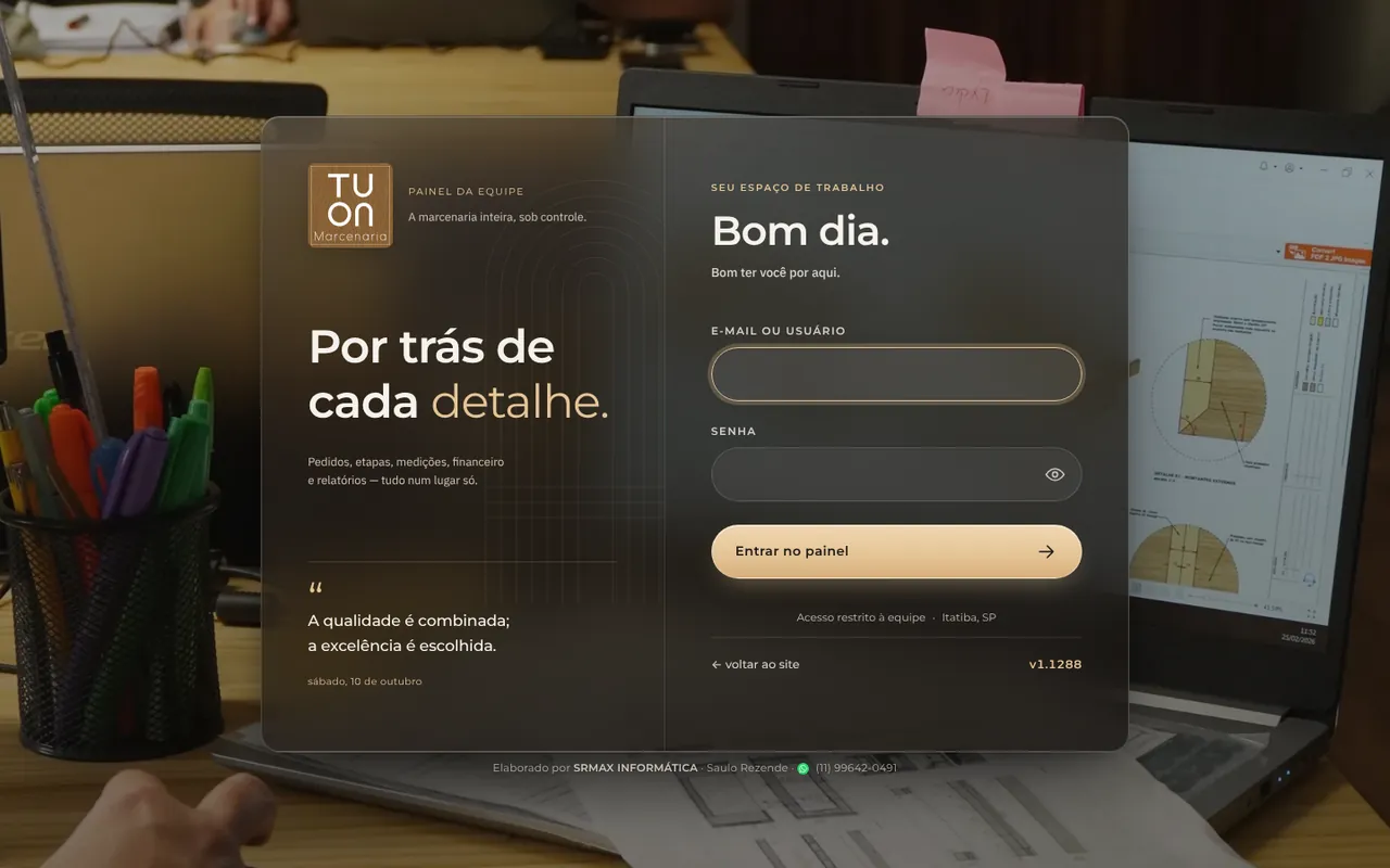 Tela de acesso ao painel da equipe TUON